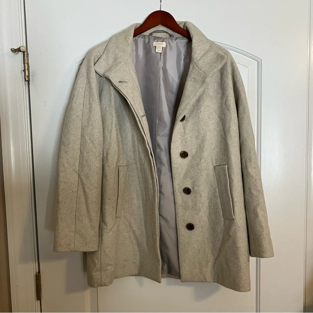 J.Crew City Coat wool‎ mid-length collared Beige winter peacoat jacket Sz 10 - Picture 3 of 9